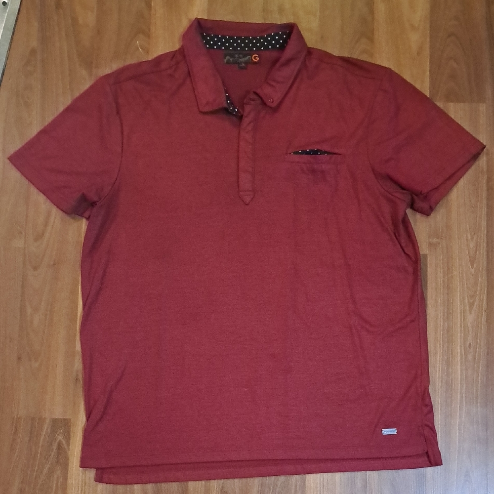 G by Guess Men's Red Polo with Polka-Dot Collar Accents